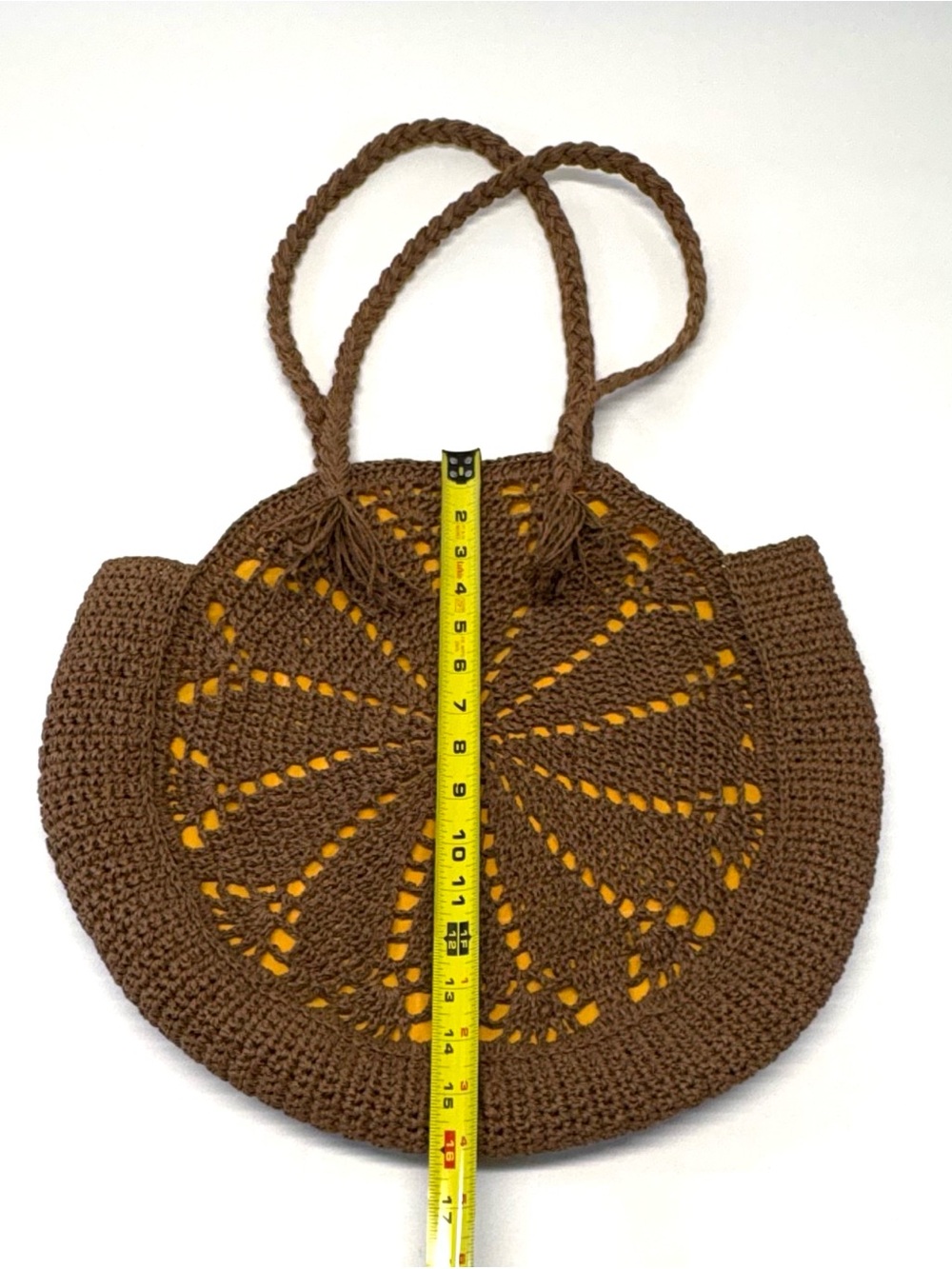 Vintage Sturdy Circular Macrame Crochet Shoulder Bag Sunburst Motif Large - Picture 6 of 7